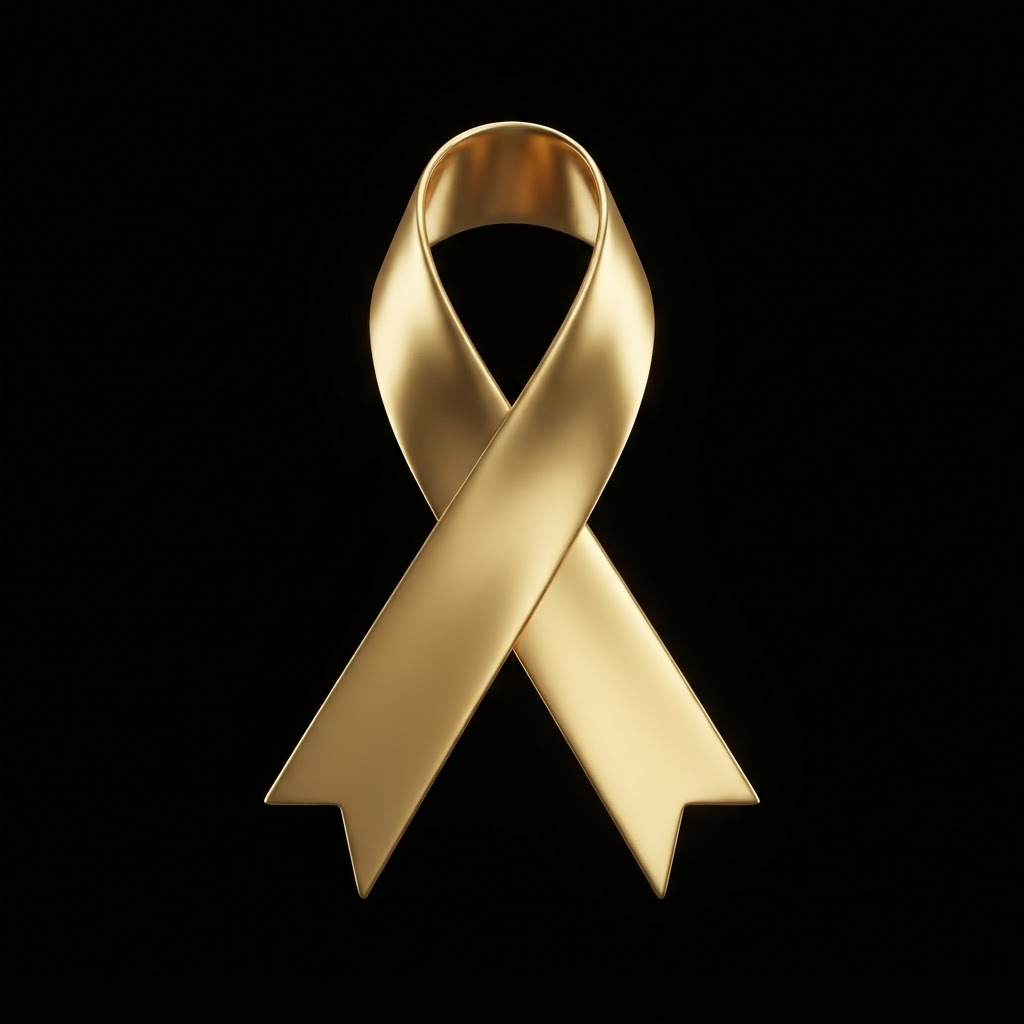 Gold awareness ribbon symbolizing childhood cancer
